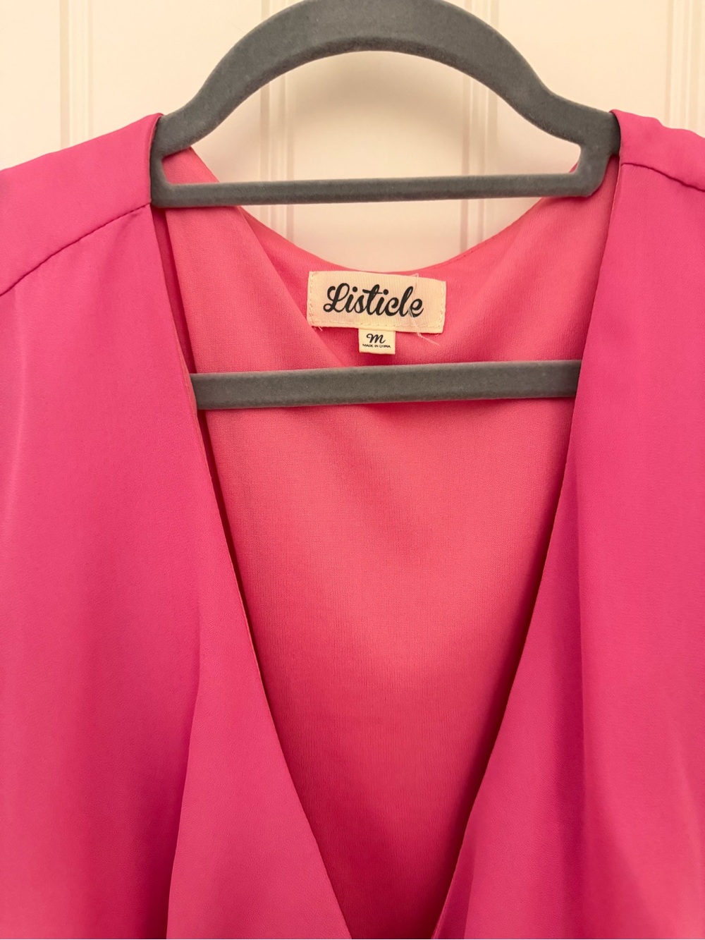 Listicle Hot Pink Ruffle Wrap Romper - Picture 3 of 7